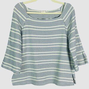 Anthropologie Postmark Blue White Striped 3/4 Sleeve Top Square Neck Bell Sleeve